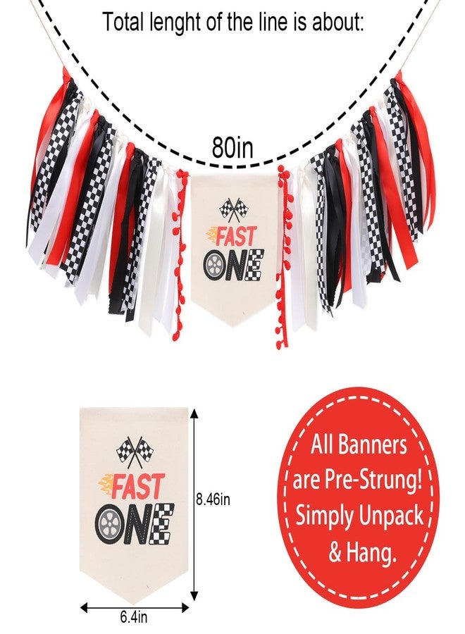 Jissoo Fast One High Chair Ribbon Banner - Racing Boys 1st Birthday Decorations,Red Black Ribbon Race Car Banner,Little Racer Birthday Photo Backdrop,Racing Vintage First Birthday Highchair Garland (Fast One Ribbon) - Image 2